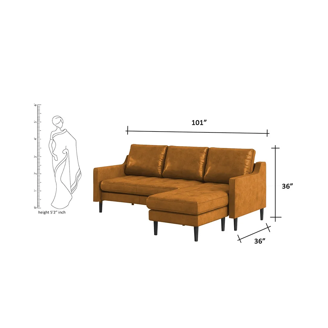 Pacific 4 Seater Leather L Shape Sofa for Living Room
