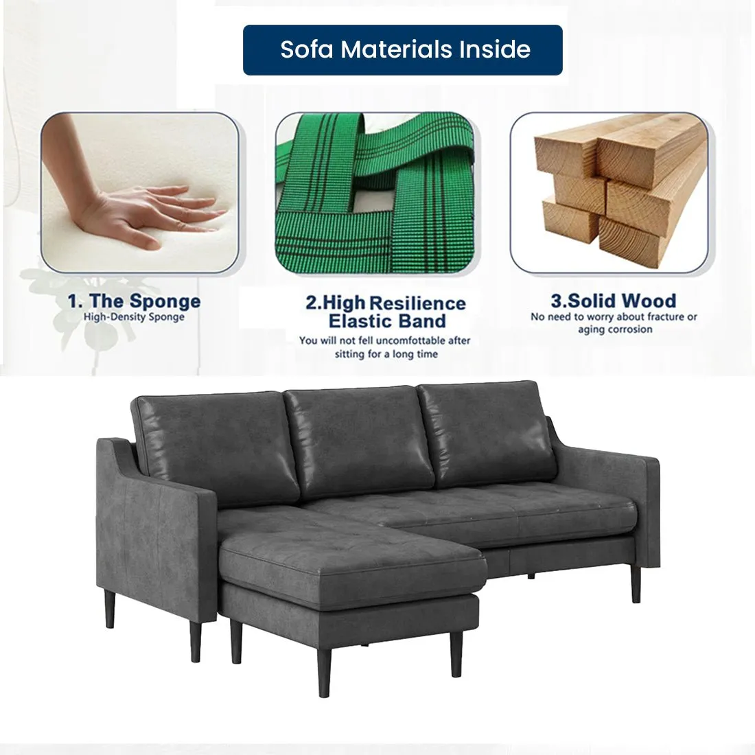 Pacific 4 Seater Leather L Shape Sofa for Living Room