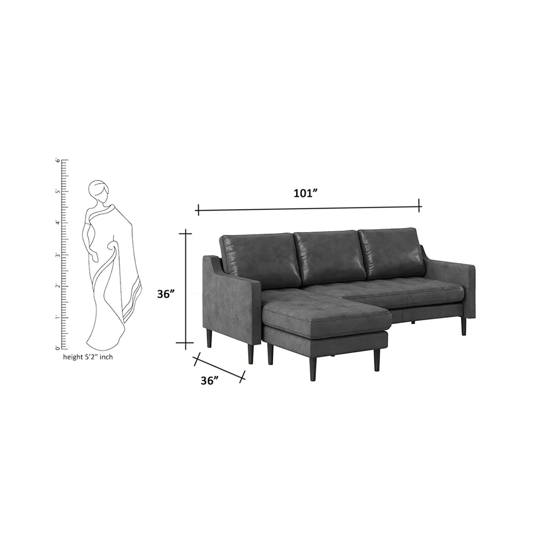 Pacific 4 Seater Leather L Shape Sofa for Living Room