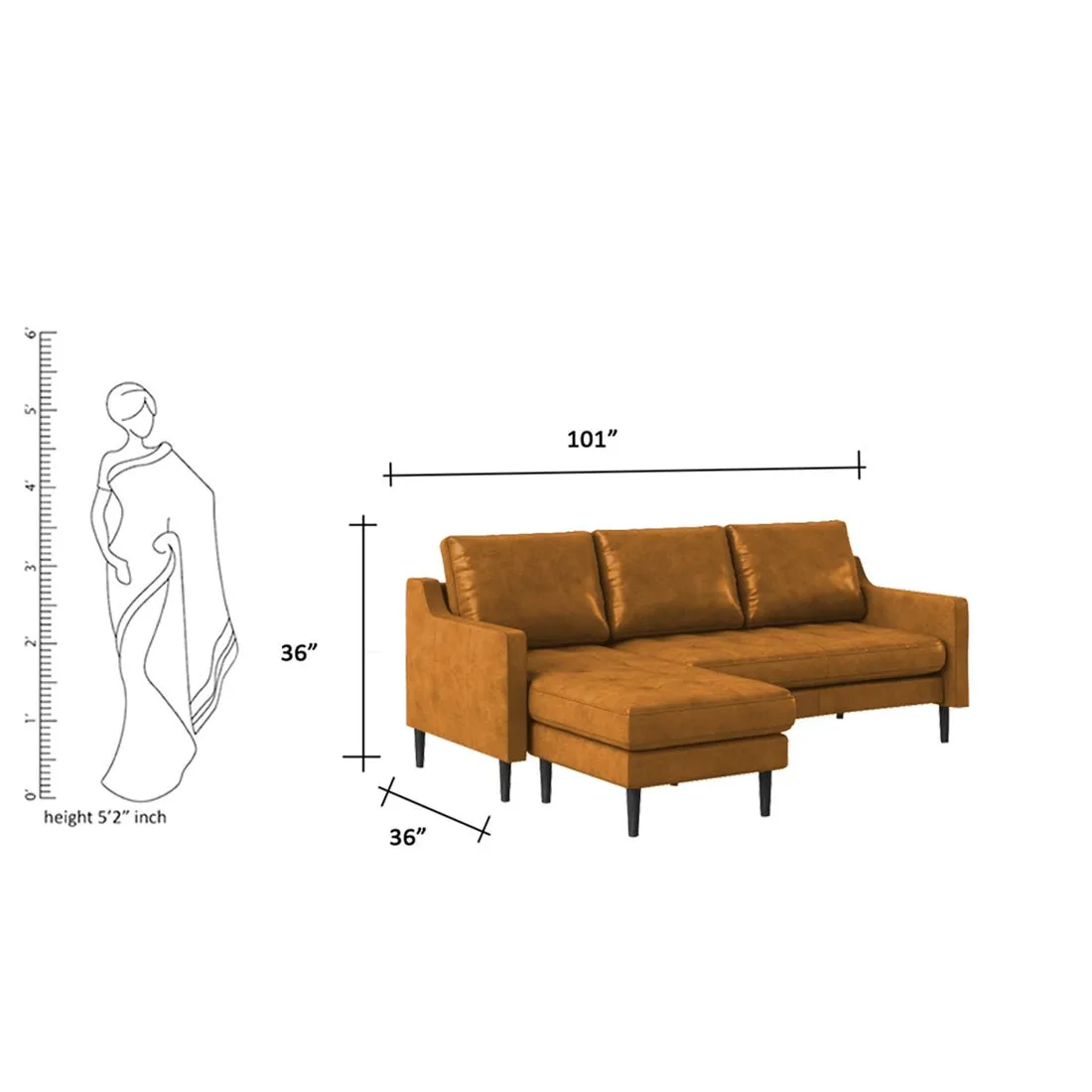 Pacific 4 Seater Leather L Shape Sofa for Living Room