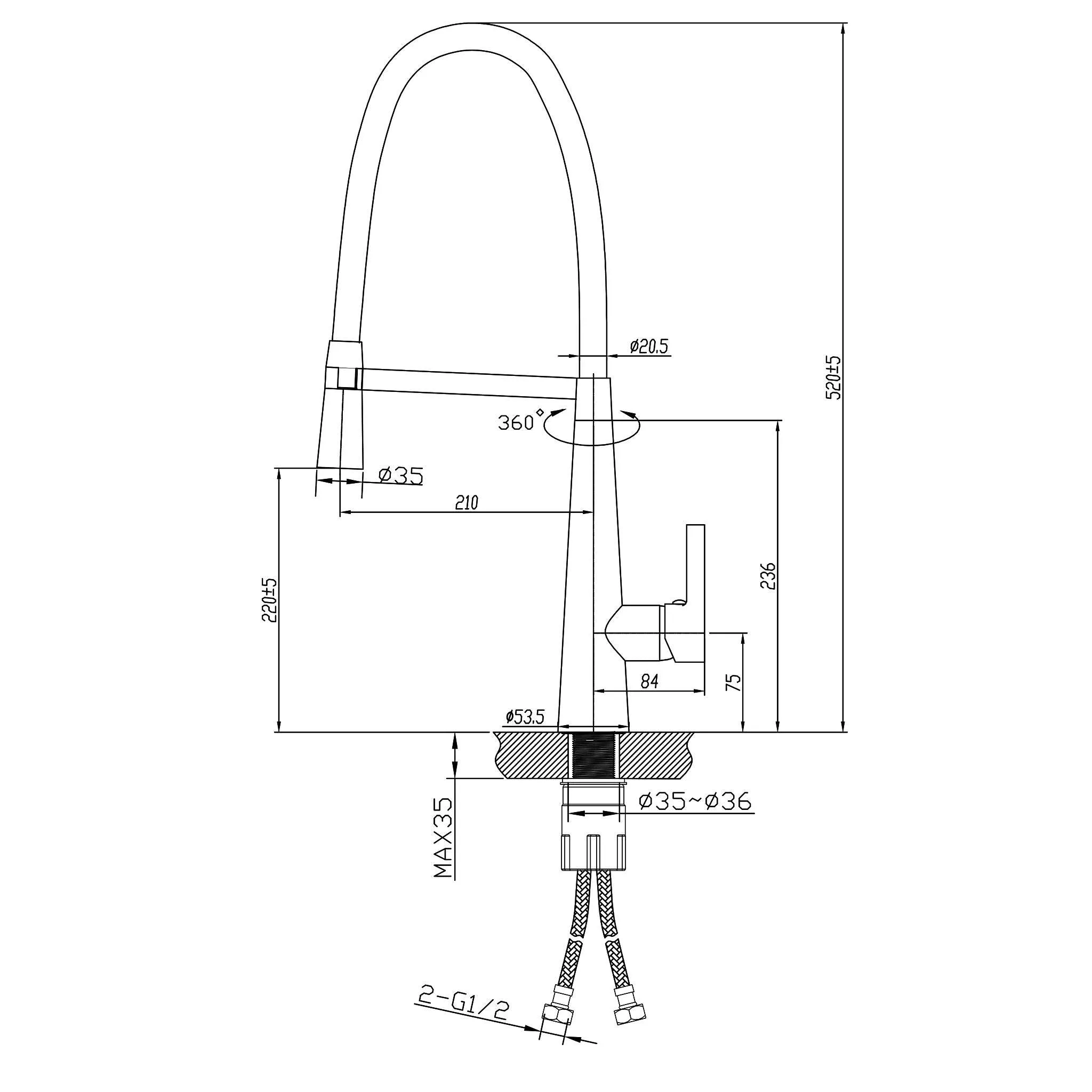 PONTE Kitchen Pull Down Sink Mixer