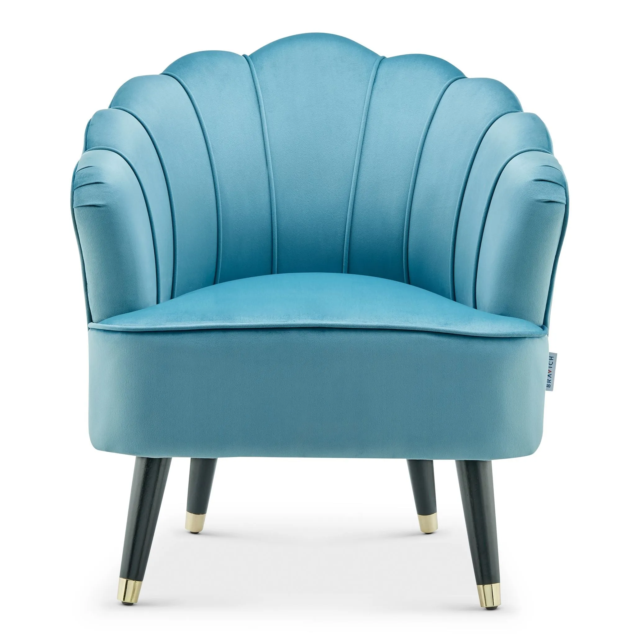 Velvet Shell Tub Chair with Wooden Legs - Blue