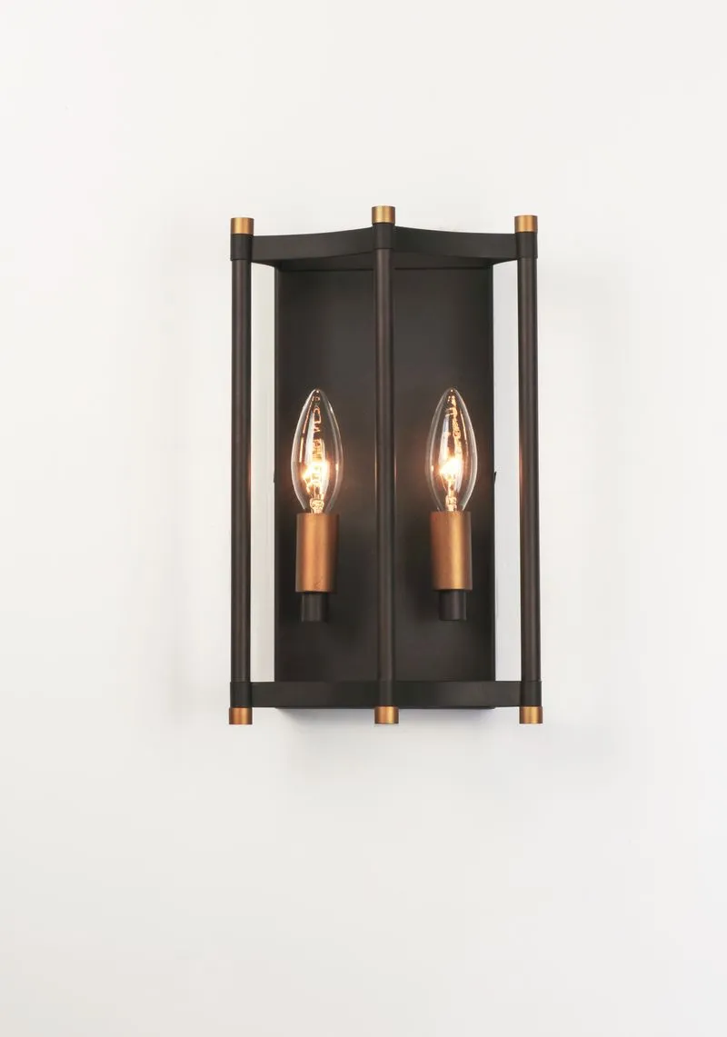 Wellington 11.75" 2 Light Wall Sconce in Oil Rubbed Bronze Antique Brass