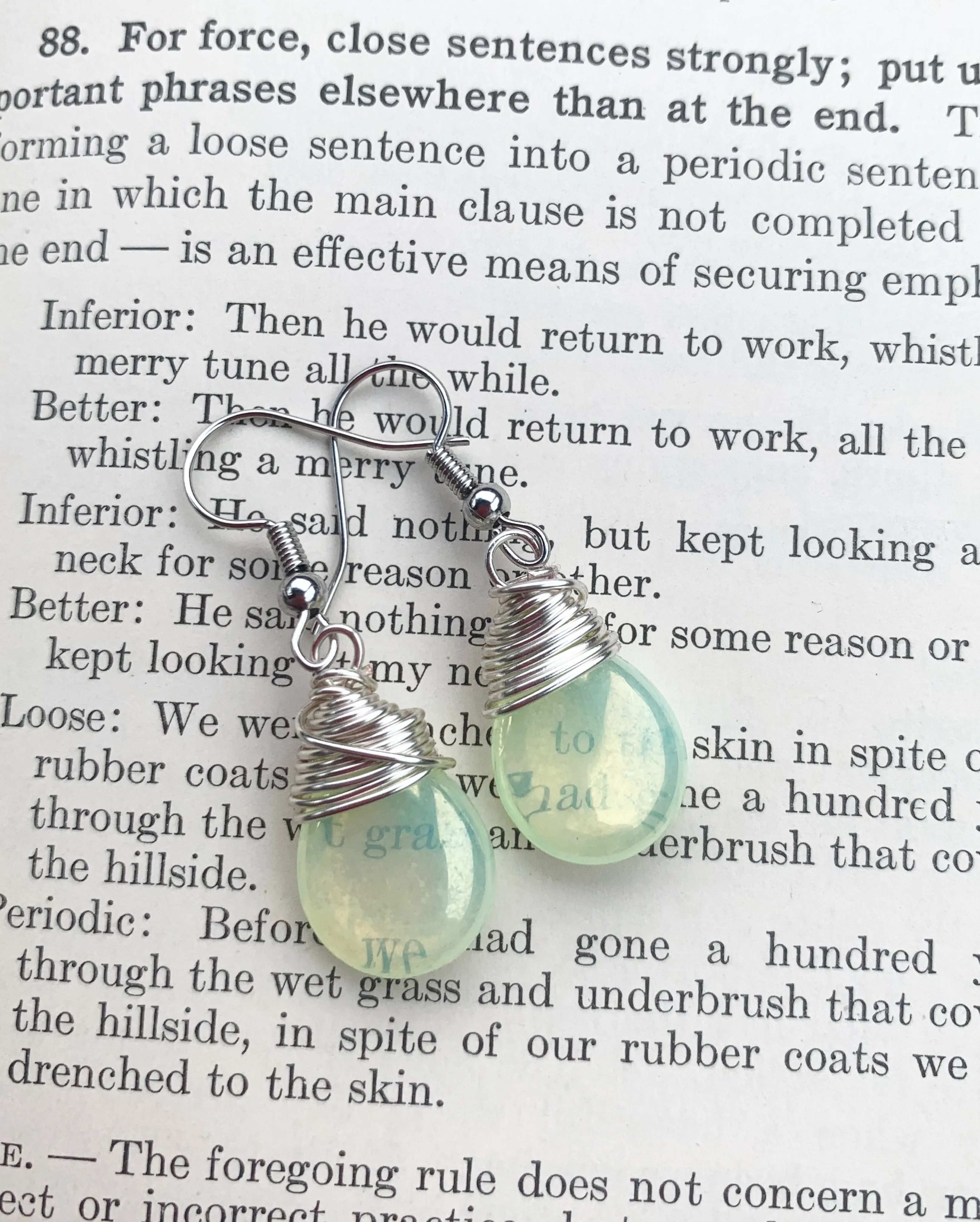 Yellow transparent teardrop Czech glass and silver wire wrapped, sterling silver earrings.